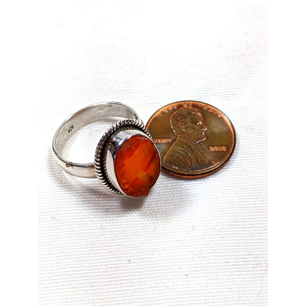 Raw Carnelian Sterling Ring 925 Silver Oval Handmade Boho Fairycore Size 6 4.7gr